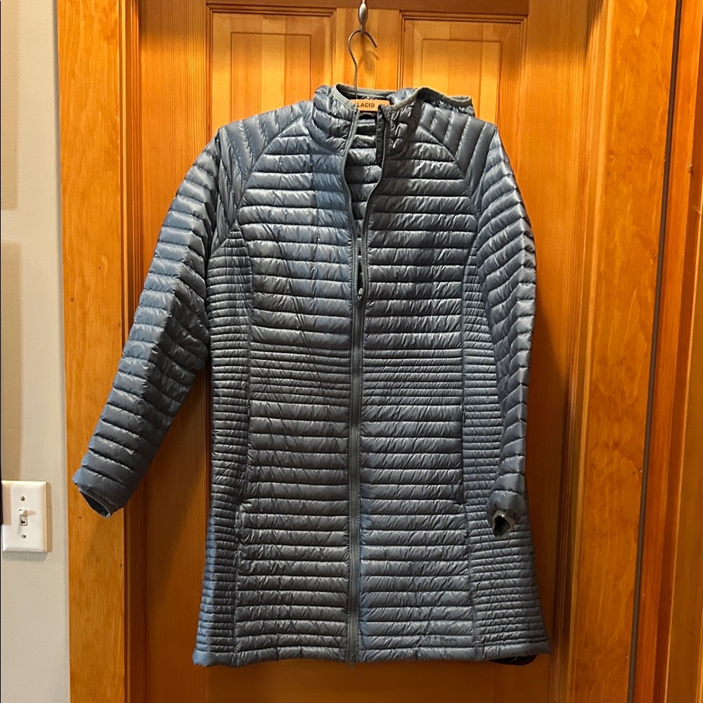 L.L. Bean Outlet Women's Steel BlueGreen Puffer Coat. One tiny mark in picture.